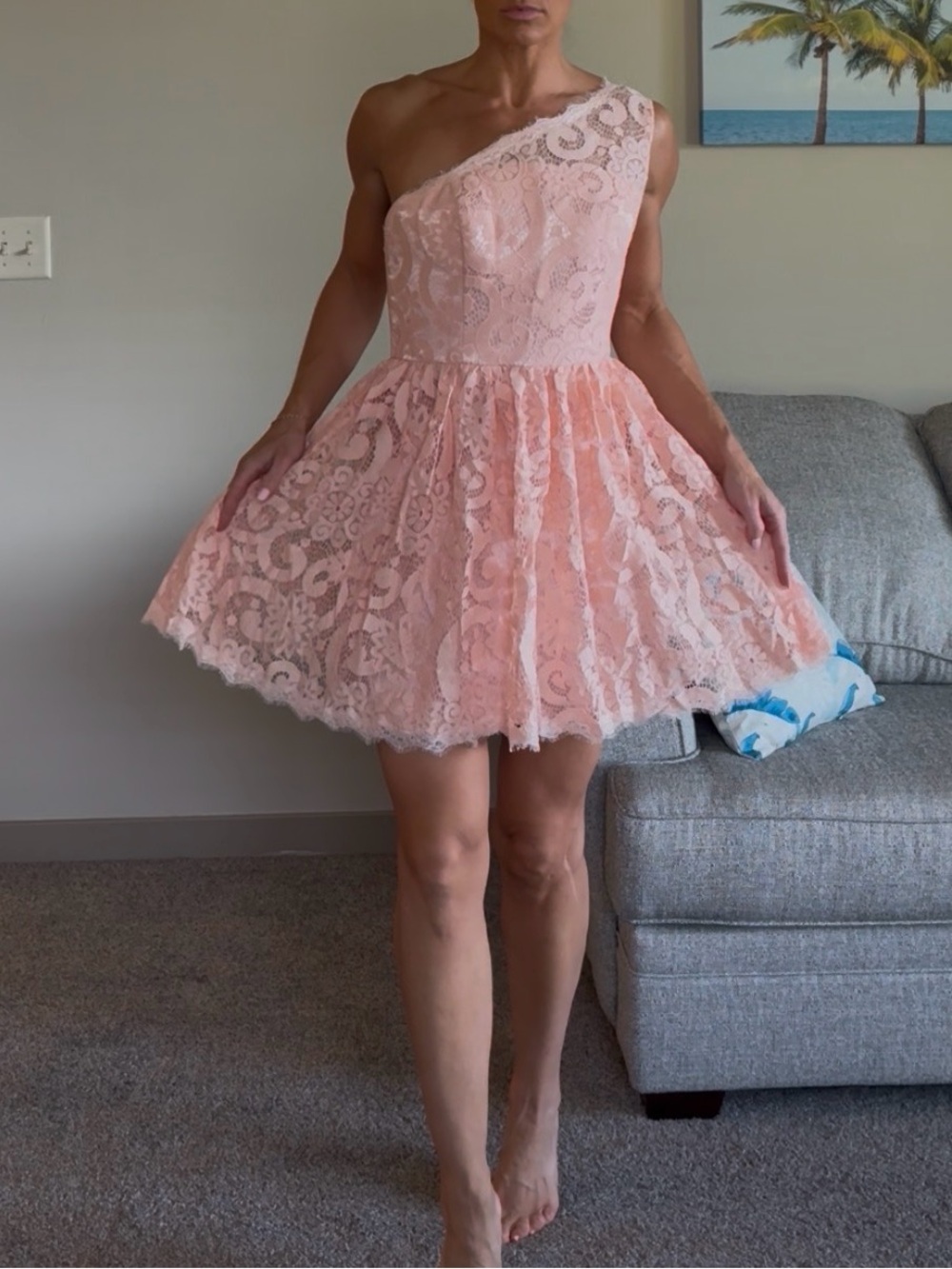 NWT One-Shoulder Pink Lace Party Dress